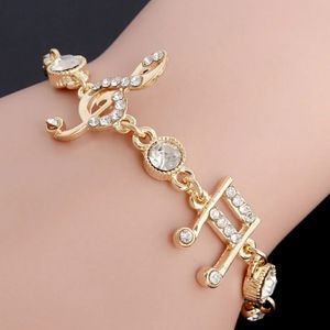 NEW Gold Music Bracelet with Zircons and Rhinestones Treble Clef 16th Note